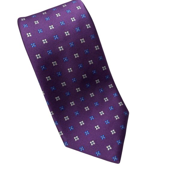 Brooks Brothers Tie Men's Necktie Silk Floral Purple White Stain Resistant - Picture 2 of 6